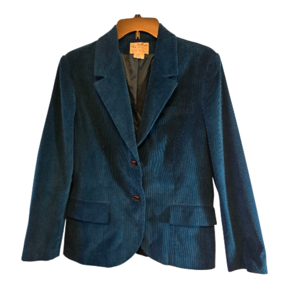 BUTTERFLY SIZE 12 TEAL CORDUROY 2 BUTTON BLAZER VINTAGE FULLY LINED 100% COTTON